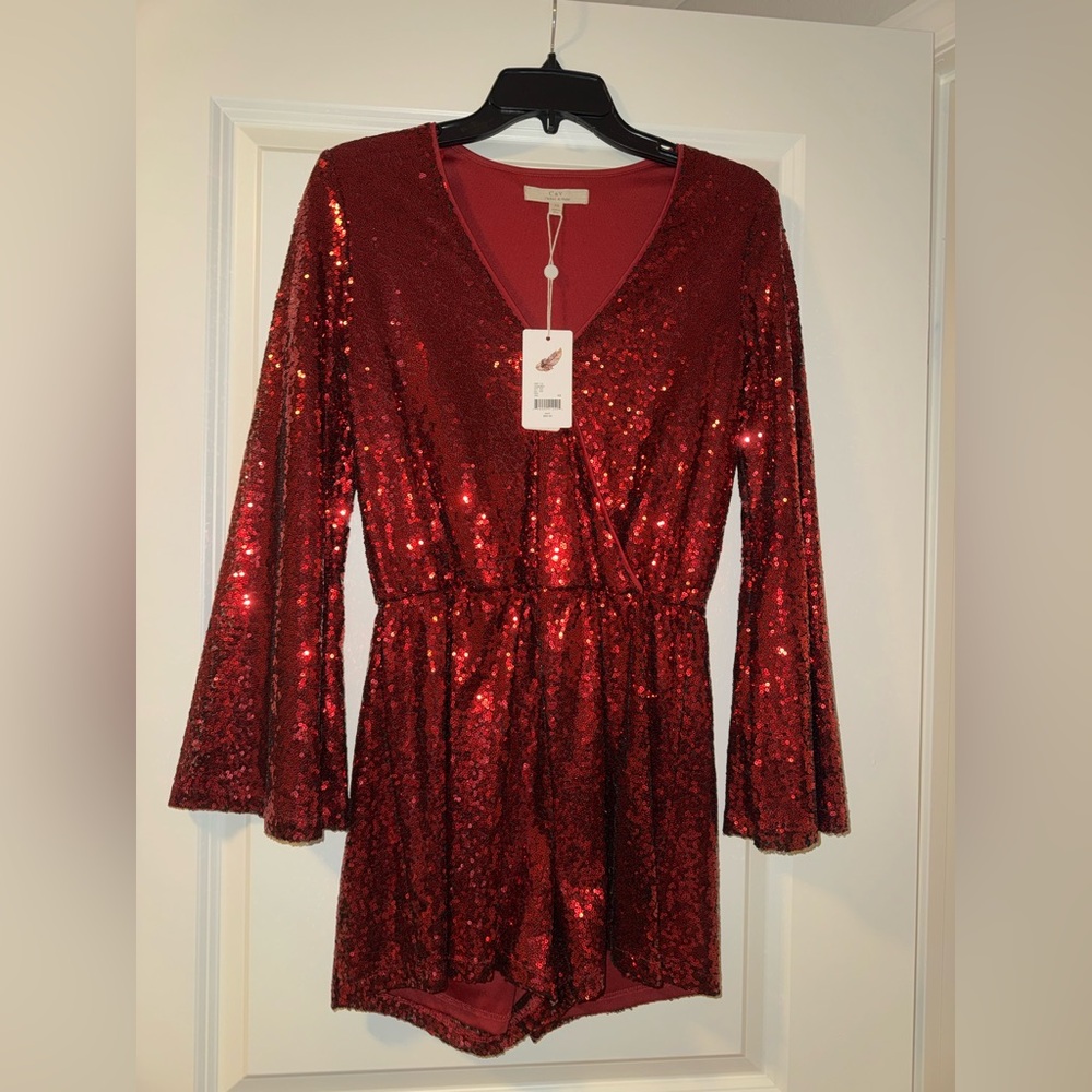 Red Sequin V-Neck Jumpsuit Romper